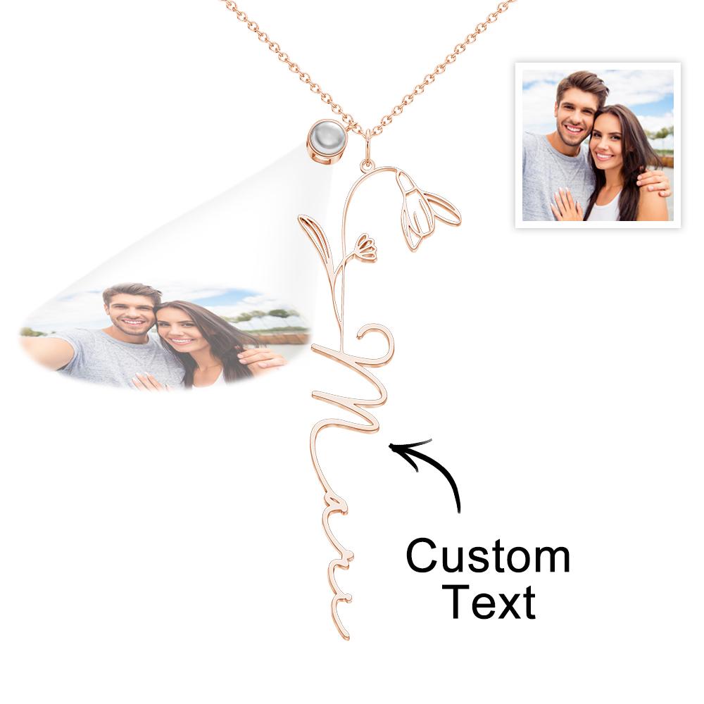 Custom Birth Flower Photo Projection Name Necklace Creative Gift for Women-Blongser
