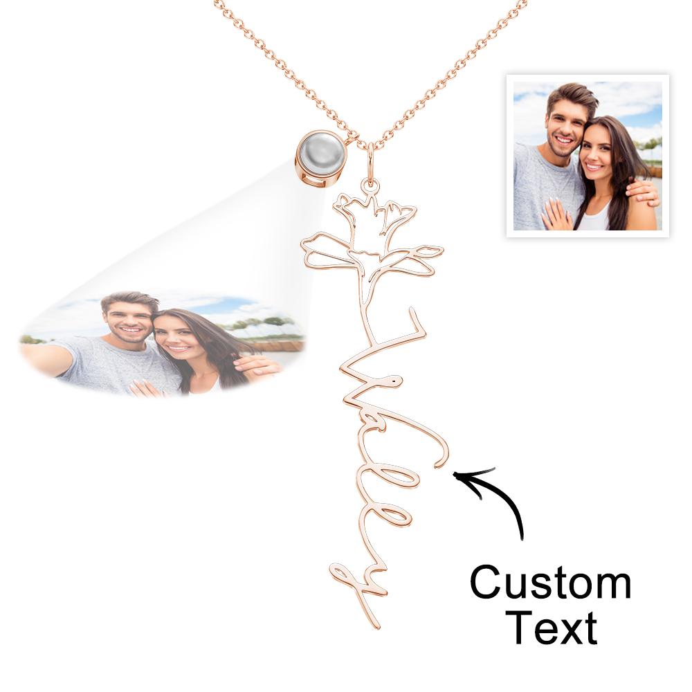 Custom Birth Flower Photo Projection Name Necklace Creative Gift for Women-Blongser