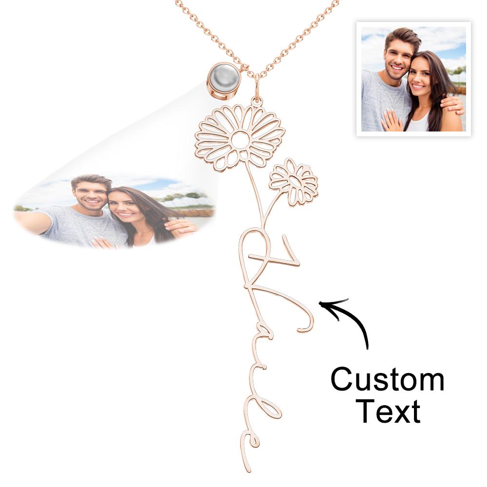 Custom Birth Flower Photo Projection Name Necklace Creative Gift for Women-Blongser