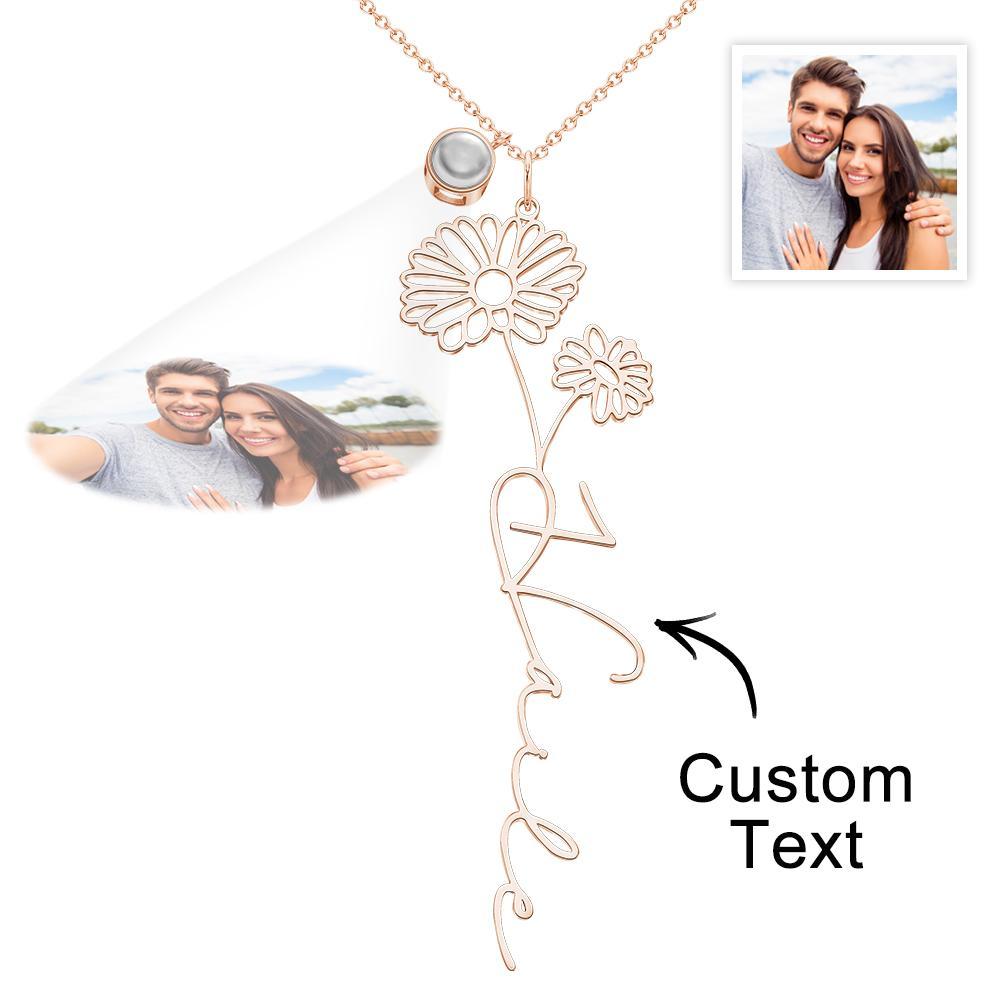 Custom Birth Flower Photo Projection Name Necklace Creative Gift for Women-Blongser