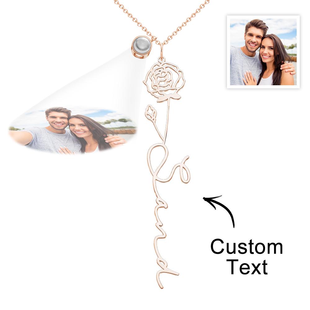 Custom Birth Flower Photo Projection Name Necklace Creative Gift for Women-Blongser