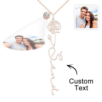 Custom Birth Flower Photo Projection Name Necklace Creative Gift for Women-Blongser