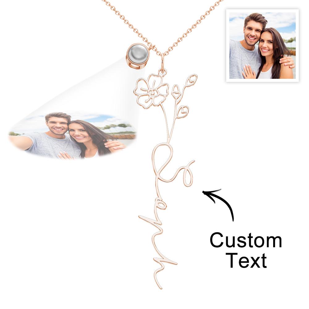 Custom Birth Flower Photo Projection Name Necklace Creative Gift for Women-Blongser