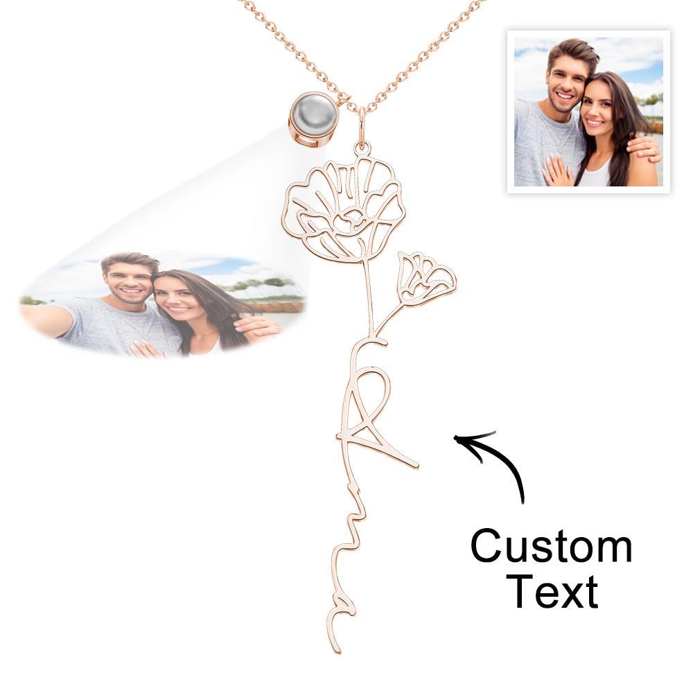Custom Birth Flower Photo Projection Name Necklace Creative Gift for Women-Blongser