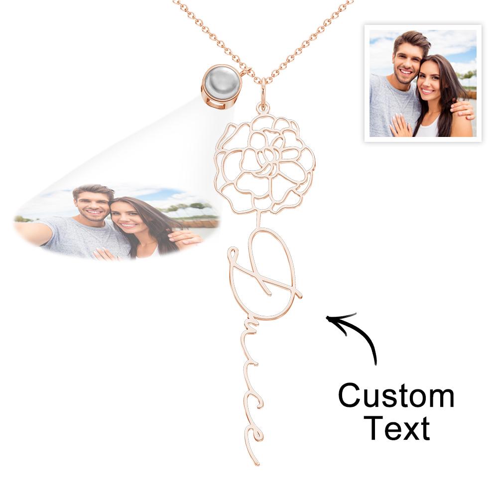 Custom Birth Flower Photo Projection Name Necklace Creative Gift for Women-Blongser
