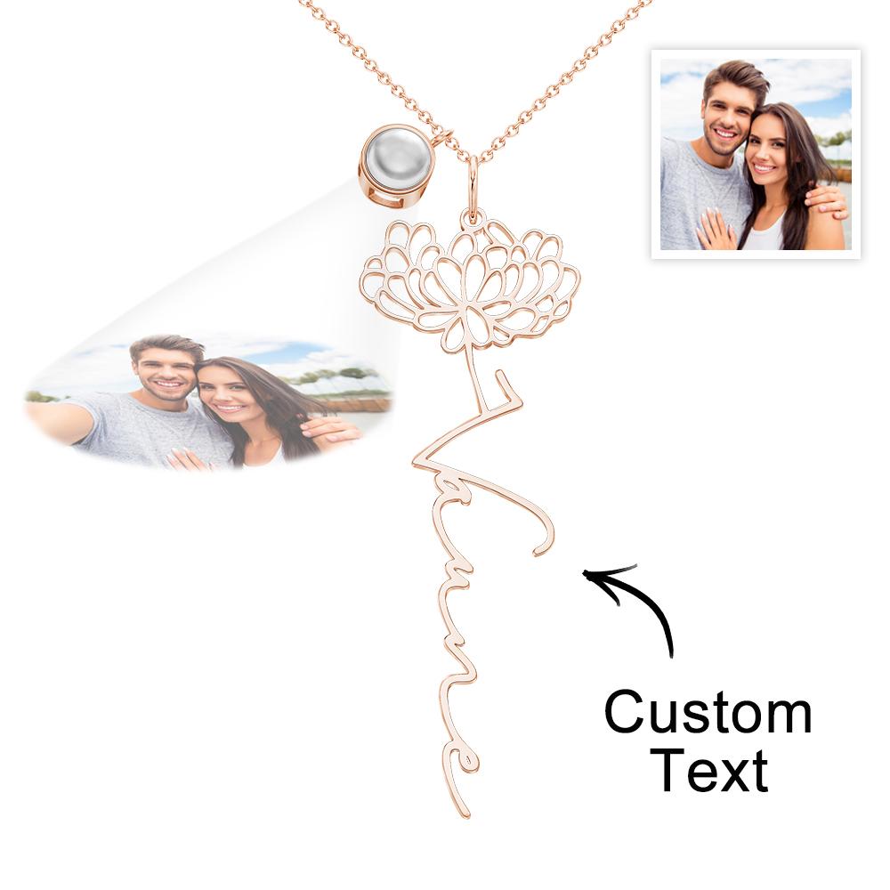 Custom Birth Flower Photo Projection Name Necklace Creative Gift for Women-Blongser