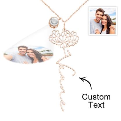 Custom Birth Flower Photo Projection Name Necklace Creative Gift for Women-Blongser