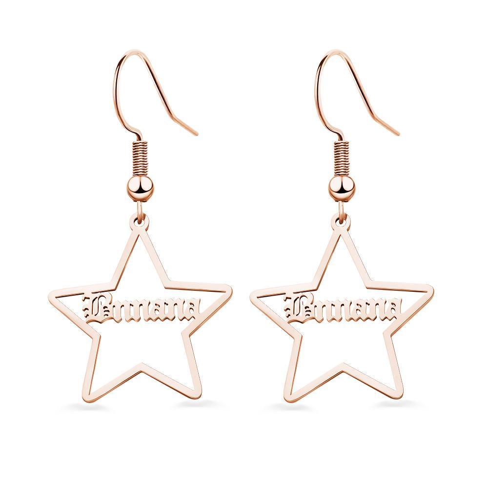 Custom Engraved Name Earrings Stainless Steel Star-shaped Earrings-Blongser