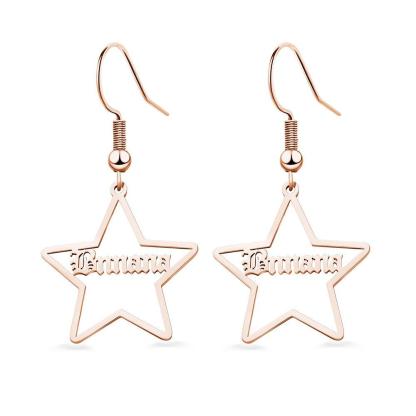 Custom Engraved Name Earrings Stainless Steel Star-shaped Earrings-Blongser