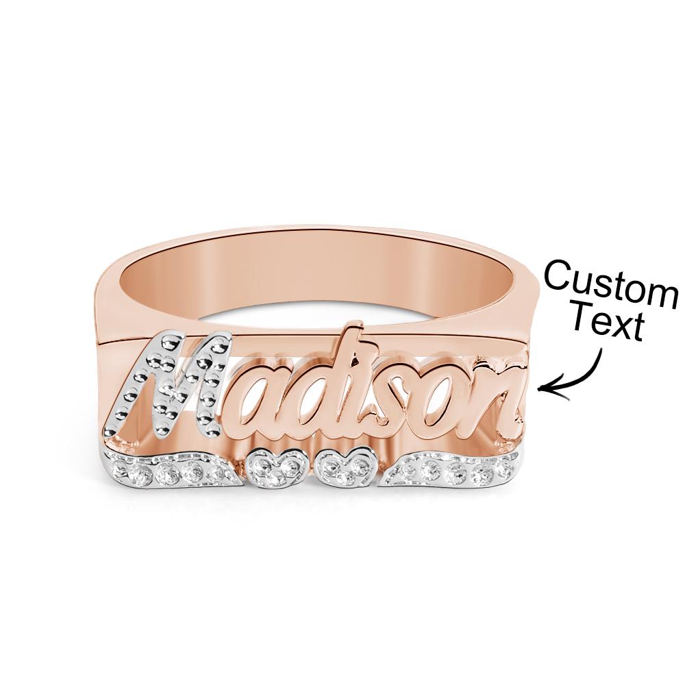 Personalised Hip Hop Name Ring With Double Hearts Initial Ring Jewellery Gift for Men Women-Blongser
