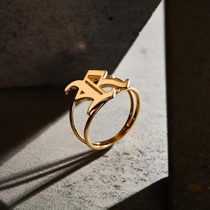 Old English Initial Custom Gothic Ring Personalized gift Ring-Blongser