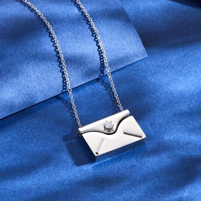 Custom Engraved Necklace Envelope Letter Secret Message Locket Jewelry Pendant-Blongser