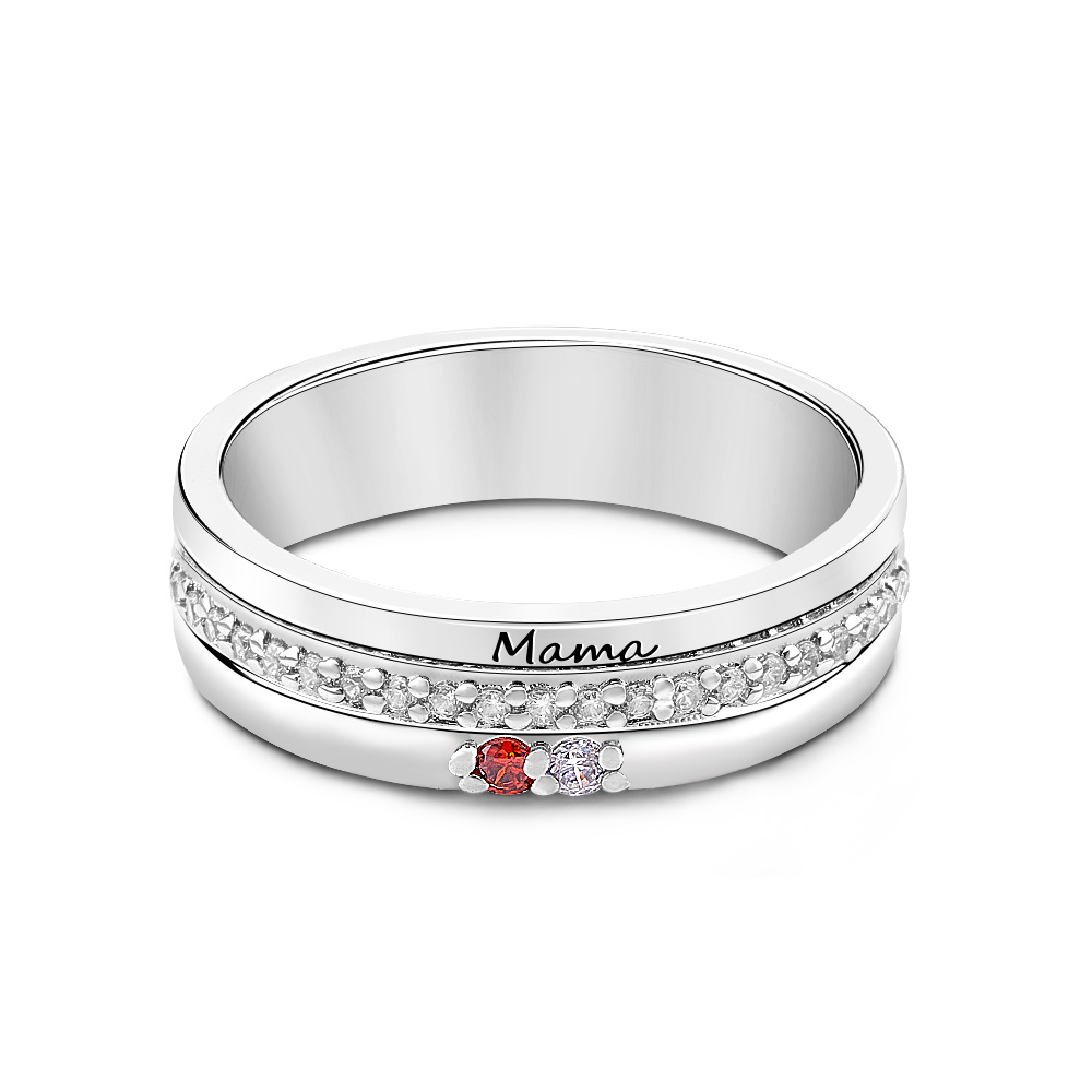 Personalized Birthstones Ring with Engraved Text Family Ring Jewelry Birthday Gift for Mom Grandma-Blongser