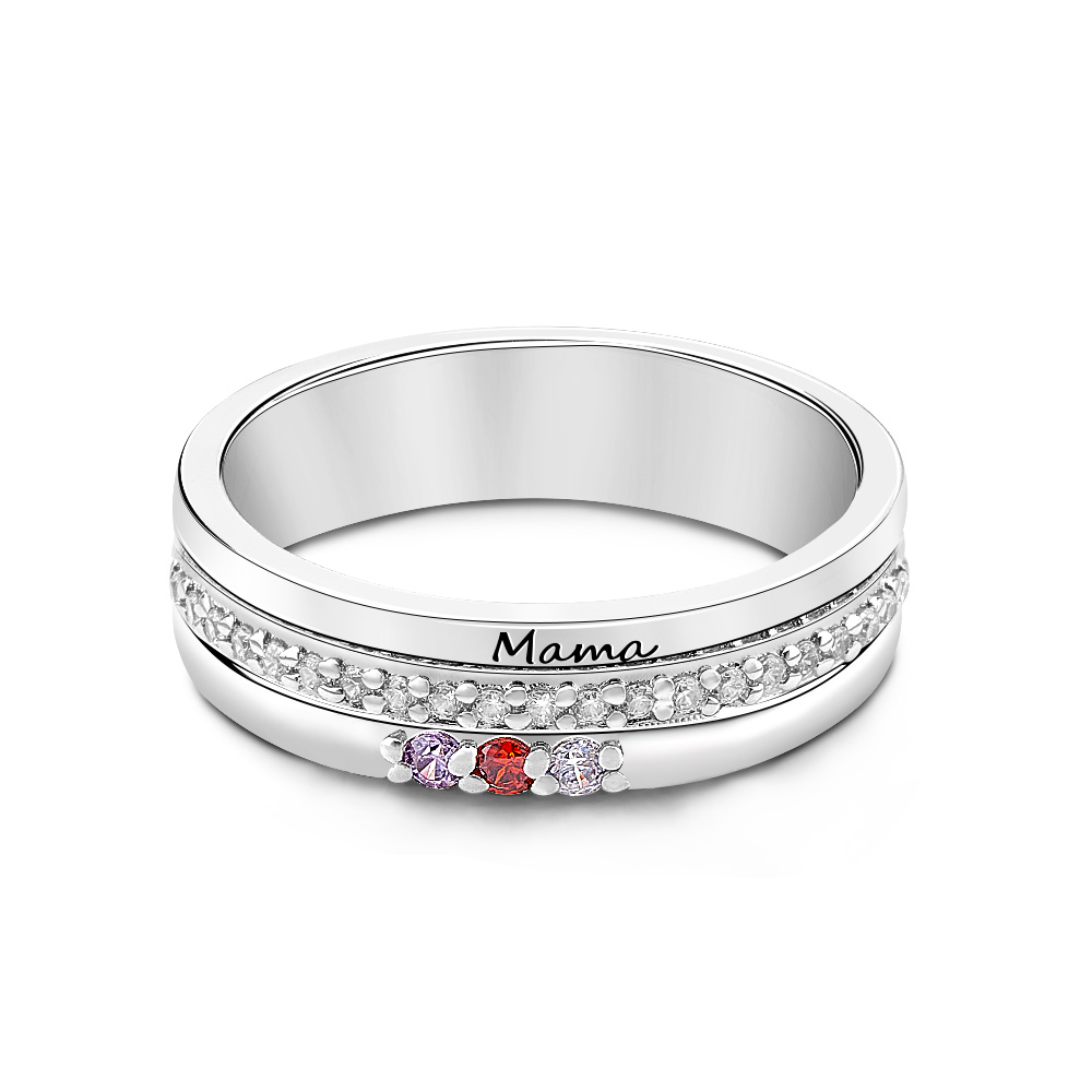 Personalized Birthstones Ring with Engraved Text Family Ring Jewelry Birthday Gift for Mom Grandma-Blongser