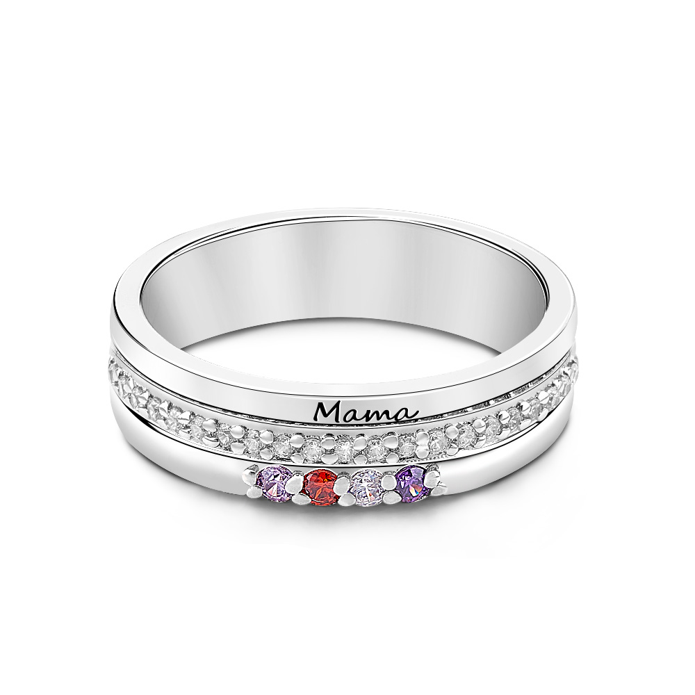 Personalized Birthstones Ring with Engraved Text Family Ring Jewelry Birthday Gift for Mom Grandma-Blongser