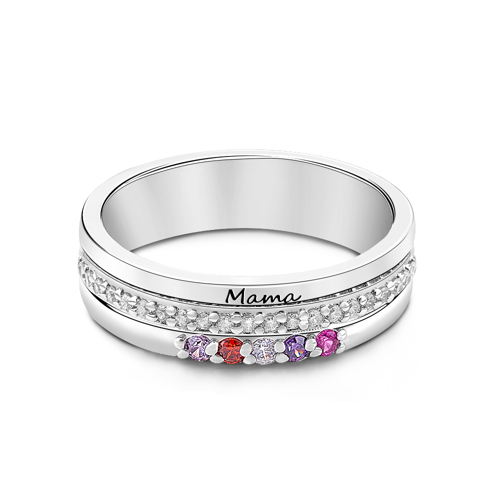 Personalized Birthstones Ring with Engraved Text Family Ring Jewelry Birthday Gift for Mom Grandma-Blongser