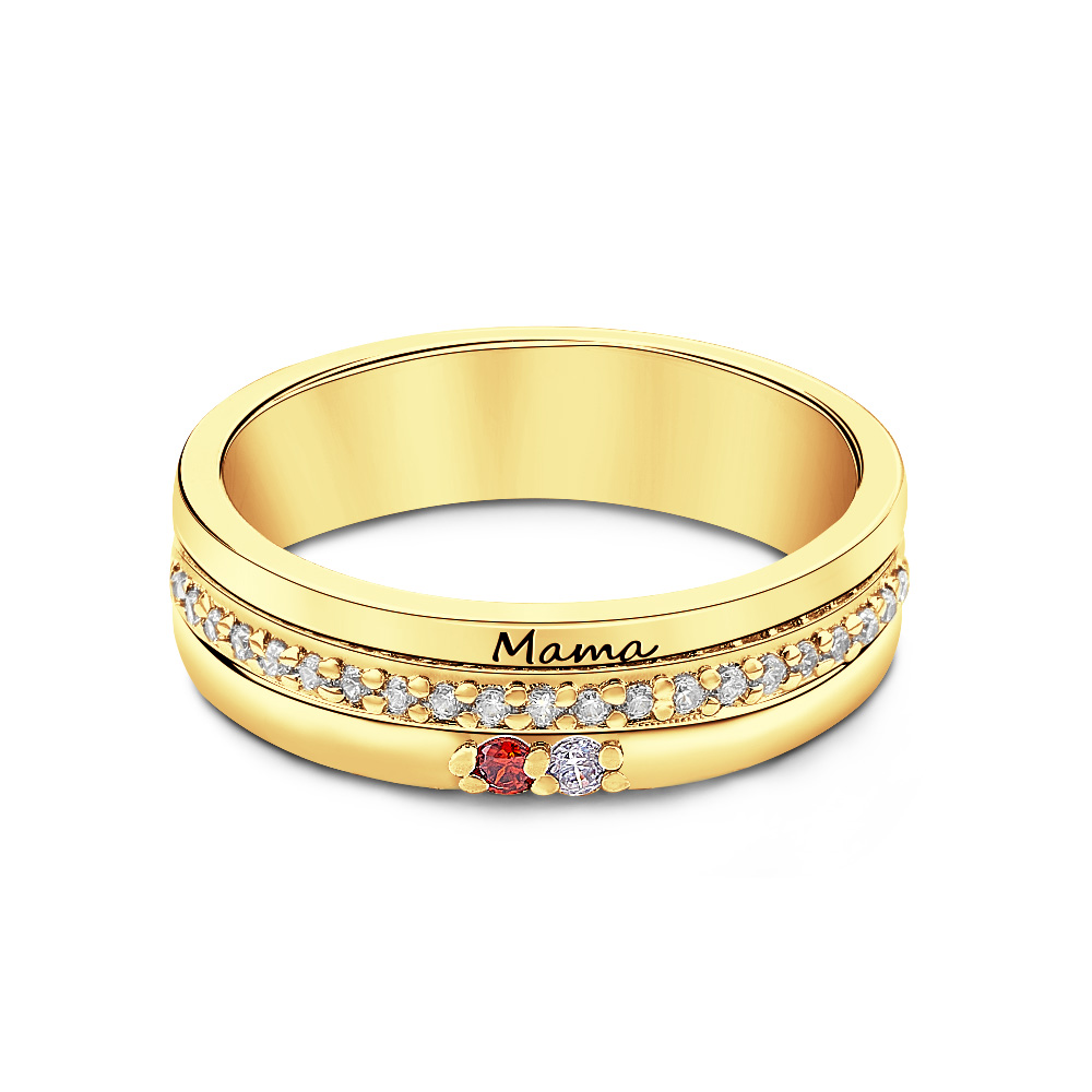 Personalized Birthstones Ring with Engraved Text Ring Jewelry Anniversary Birthday Gift for Her-Blongser