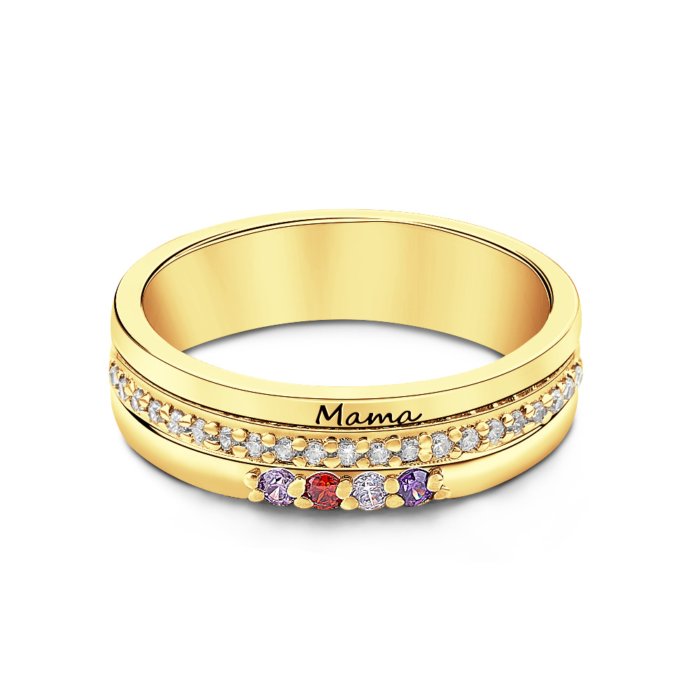 Personalized Birthstones Ring with Engraved Text Ring Jewelry Anniversary Birthday Gift for Her-Blongser
