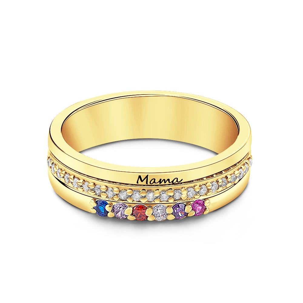 Personalized Birthstones Ring with Engraved Text Ring Jewelry Anniversary Birthday Gift for Her-Blongser