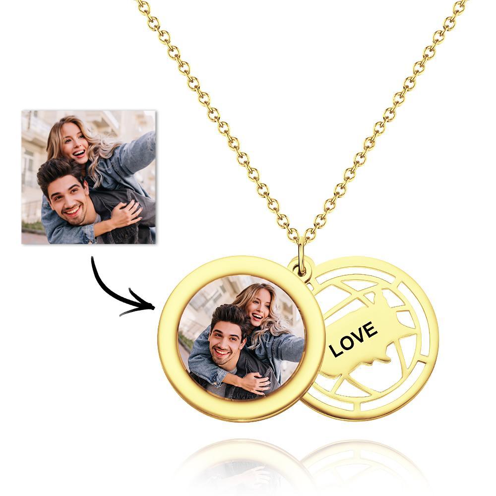 Personalized Photo Engraved Necklace Slidable Global Travel Locket Necklaces-Blongser