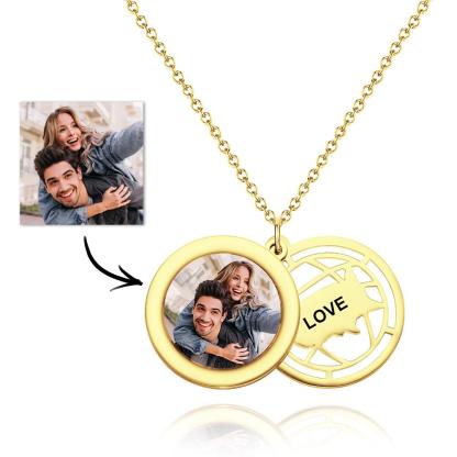 Personalized Photo Engraved Necklace Slidable Global Travel Locket Necklaces-Blongser