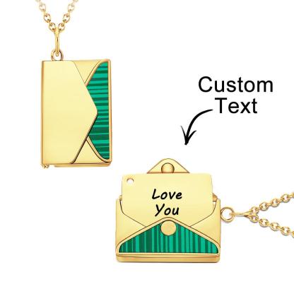 Engraved Envelope Letter Necklace Green Shell Striped Name Necklace-Blongser