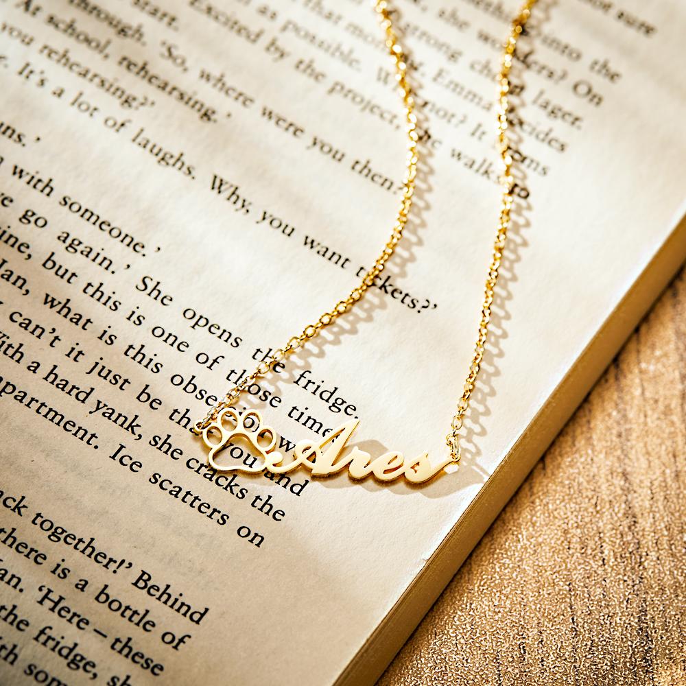 Personalized Pet Paw Print Name Necklace Lovely Animal Paw Necklace Jewelry-Blongser