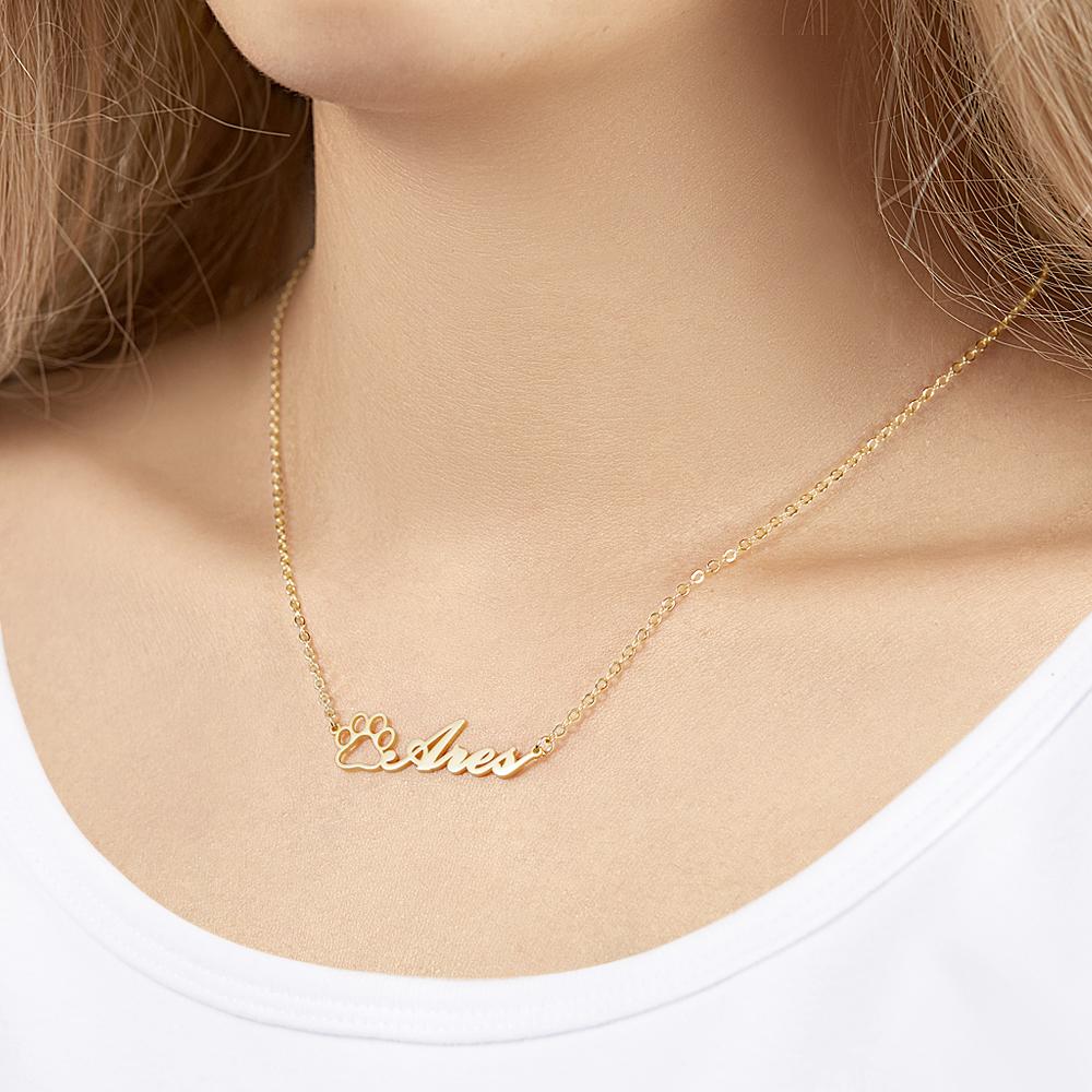 Personalized Pet Paw Print Name Necklace Lovely Animal Paw Necklace Jewelry-Blongser