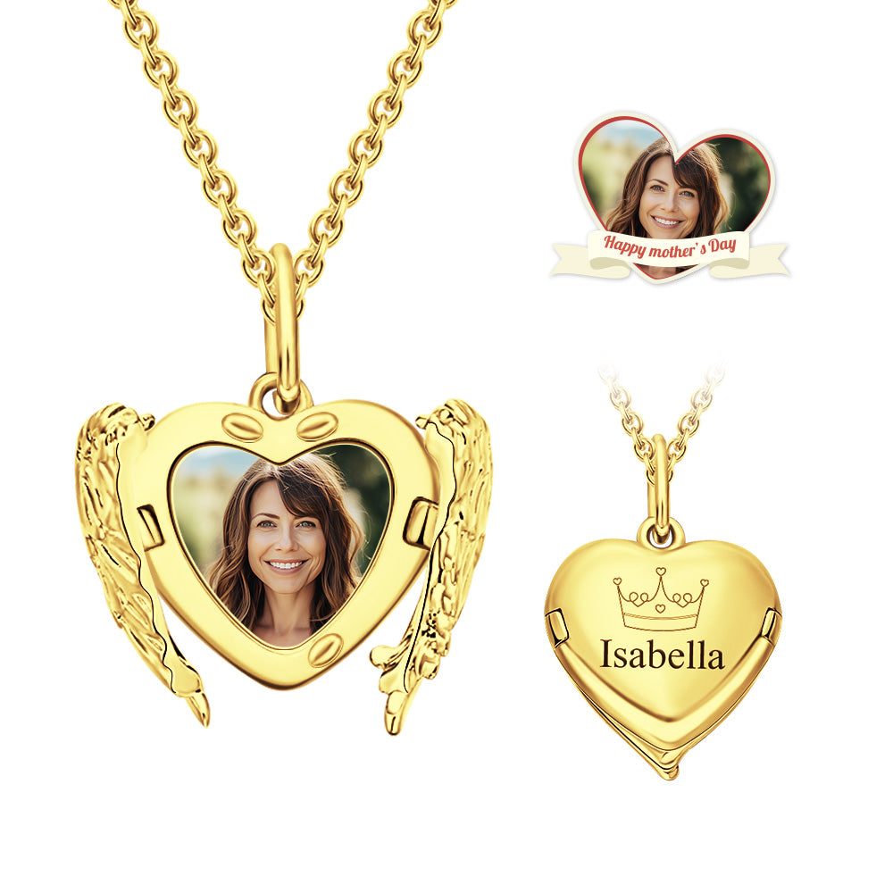 Custom Engraved Locket Necklace Angel Wings Pattern Gift for Her-Blongser