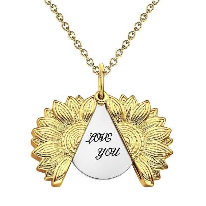 Custom Engraved Text Sunflower Locket Necklace-Blongser