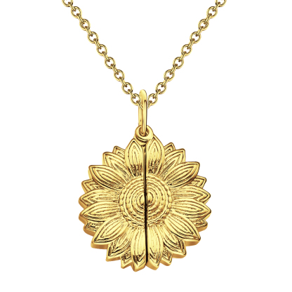 Custom Engraved Text Sunflower Locket Necklace-Blongser