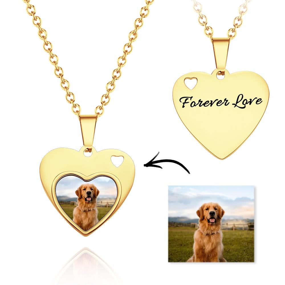 Custom Photo Engraved Necklace Heart Pet Gifts-Blongser