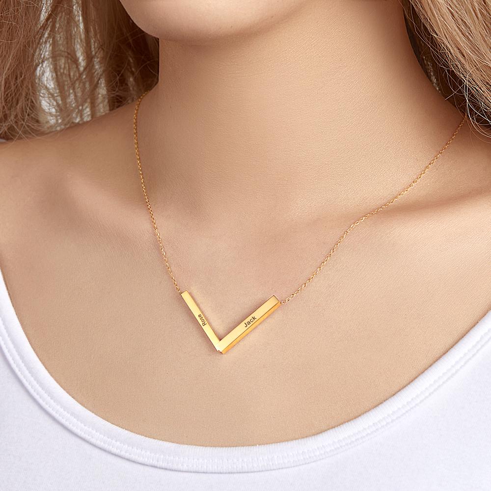 Custom Engraved Necklace Folded Bar Necklaces Unique Gift for Women-Blongser