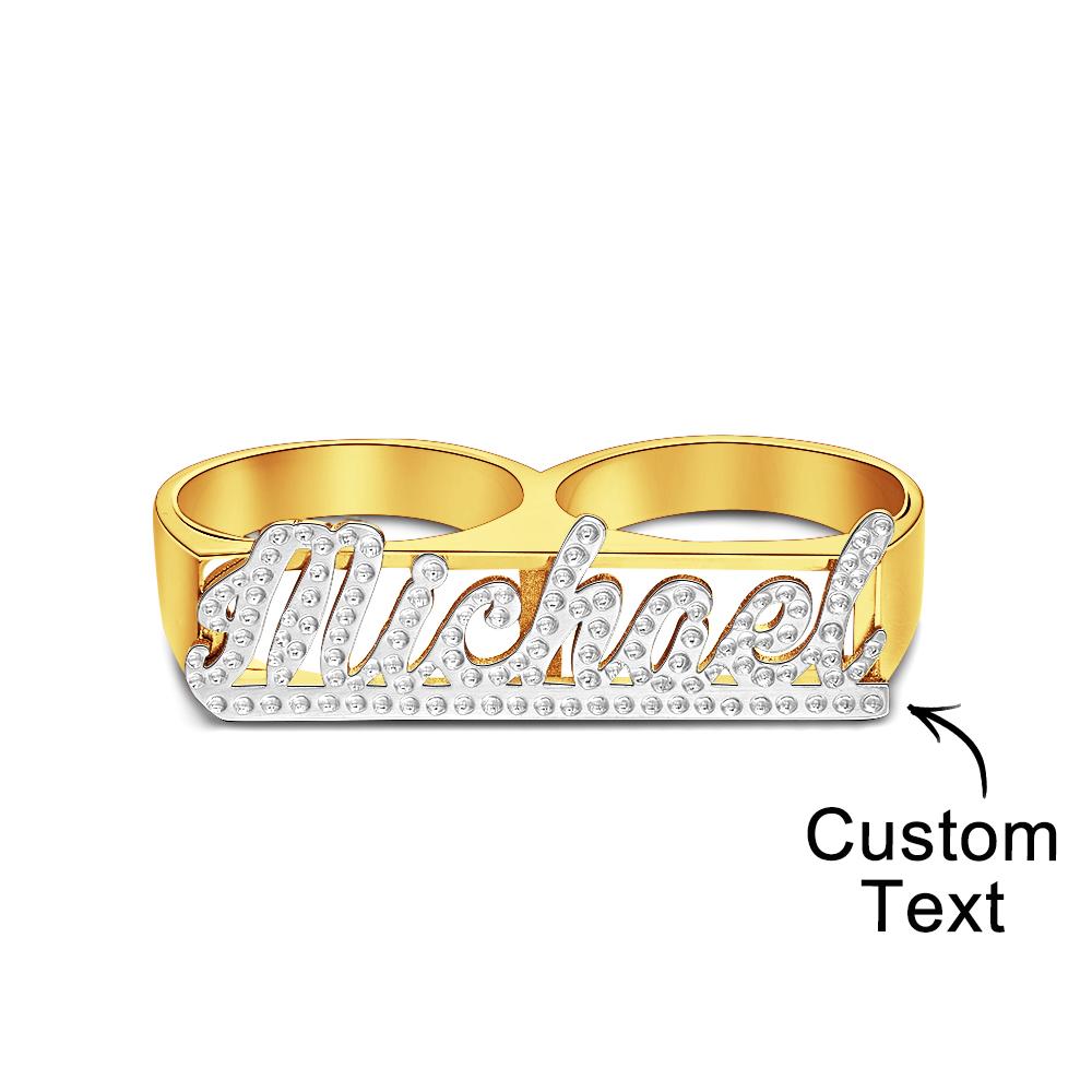 Custom Two Finger Name Ring Personalised Men's Double Band Ring Gift for Him-Blongser