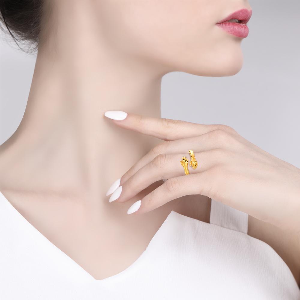 Custom Name Hug Rings Engraved Hugging Hands Open Ring-Blongser