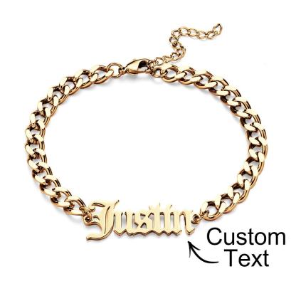 Custom Name Men's Stainless Steel Curb Chain Cuban Bracelet-Blongser