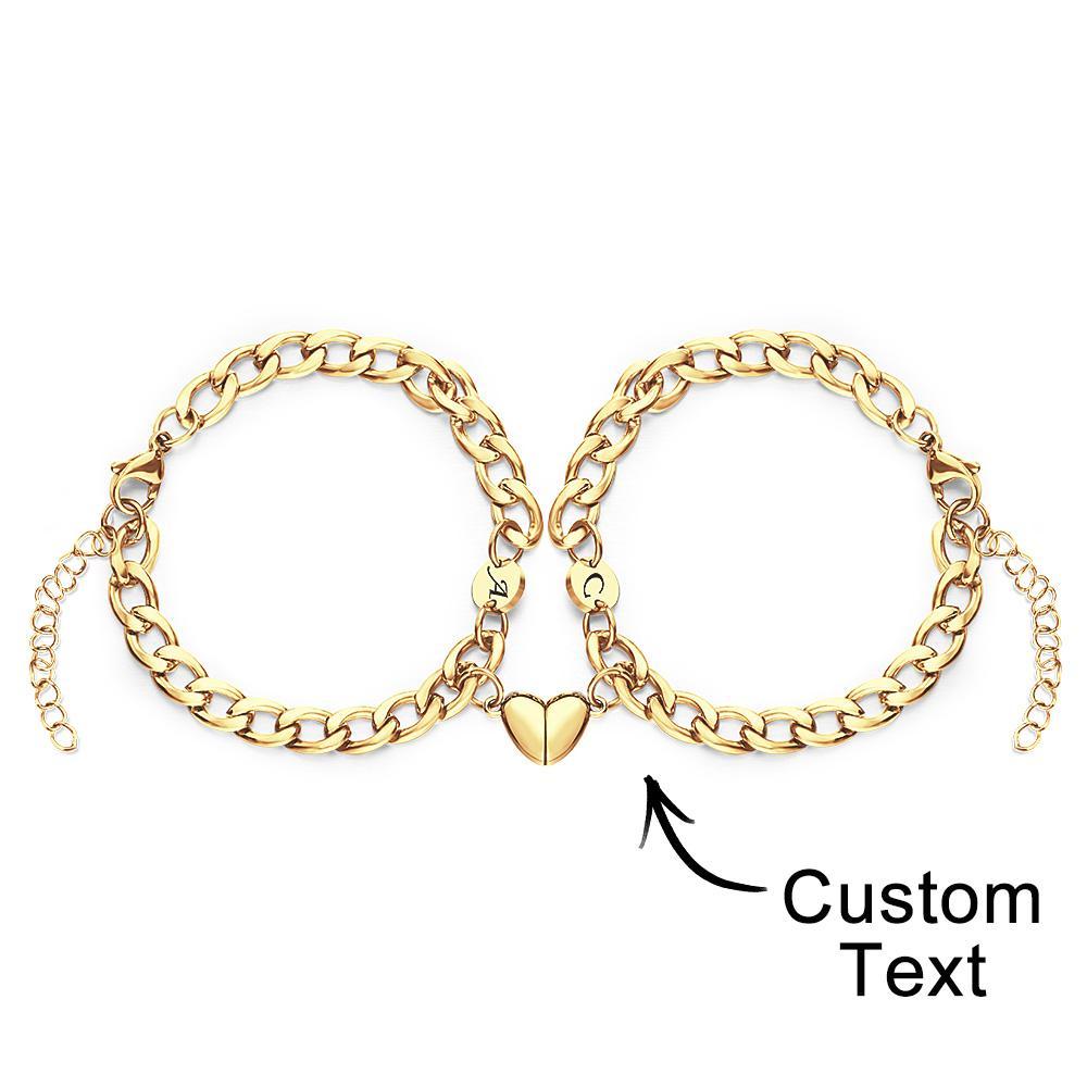 Custom Engraved Bracelet Personalized Letter Couples Cuban Magnetic Bracelet Set-Blongser