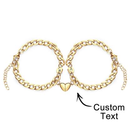 Custom Engraved Bracelet Personalized Letter Couples Cuban Magnetic Bracelet Set-Blongser