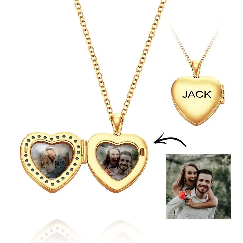 Custom Heart Shaped Photo Locket Necklace with Engraving-Blongser