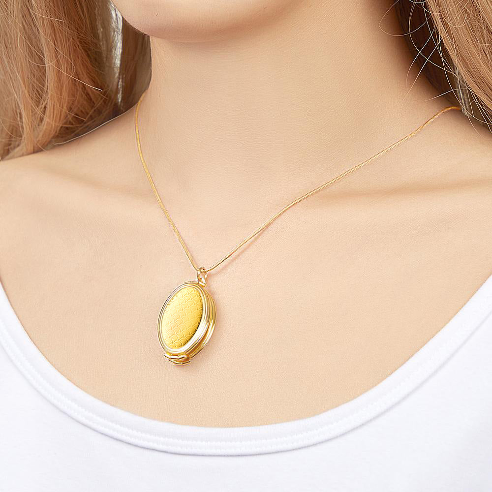 Custom Photo Necklace Container Oval Locket Pendant Necklace Gift for Women-Blongser