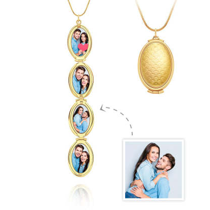Custom Photo Necklace Container Oval Locket Pendant Necklace Gift for Women-Blongser