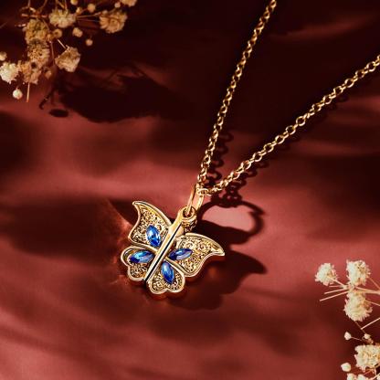 Custom Photo Necklace Butterfly Pendant Locket Necklace Gift for Women-Blongser