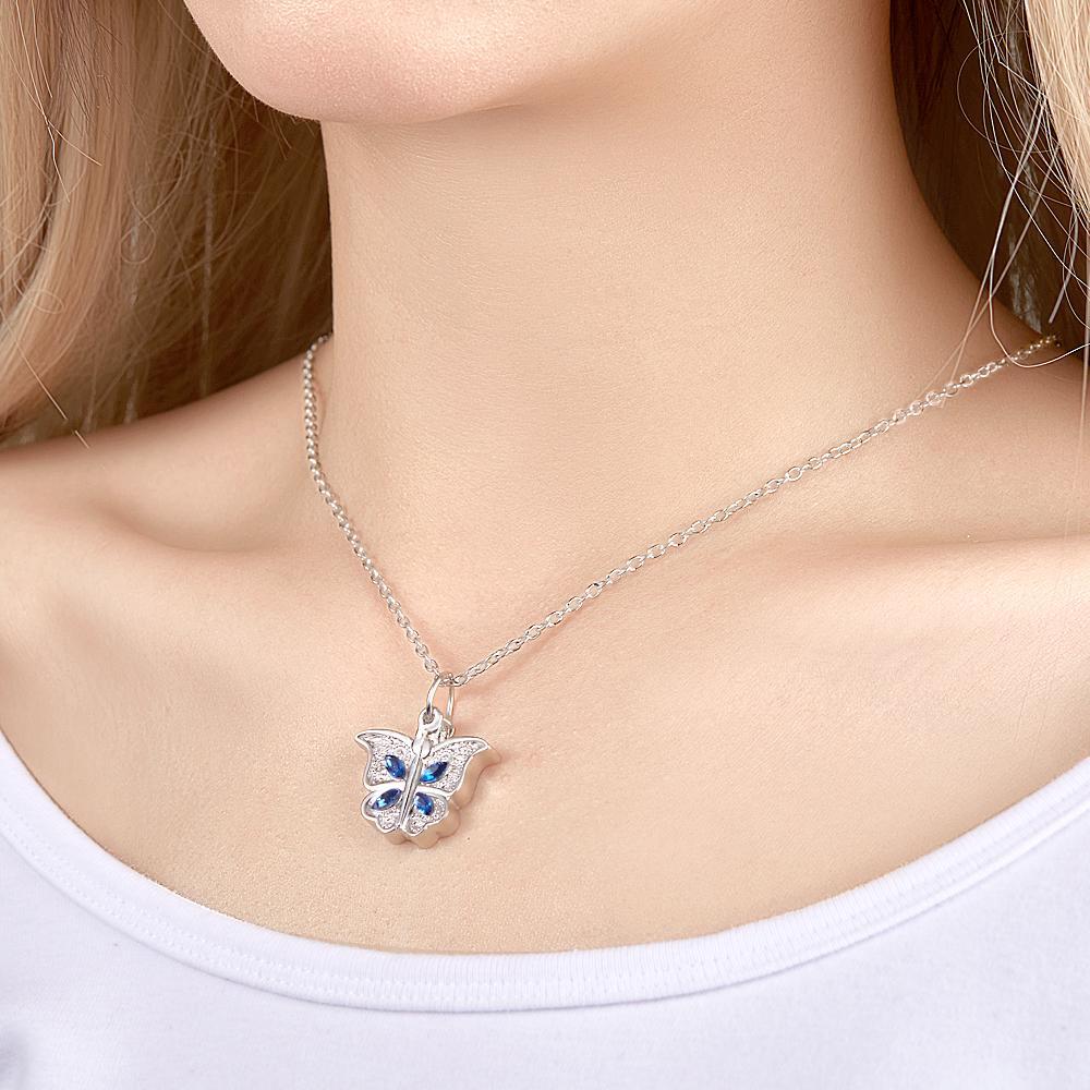 Custom Photo Necklace Butterfly Pendant Locket Necklace Gift for Women-Blongser