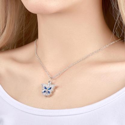 Custom Photo Necklace Butterfly Pendant Locket Necklace Gift for Women-Blongser