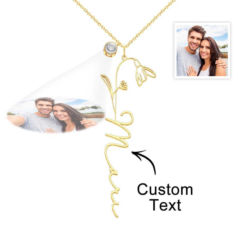 Custom Birth Flower Photo Projection Name Necklace Creative Gift for Women-Blongser