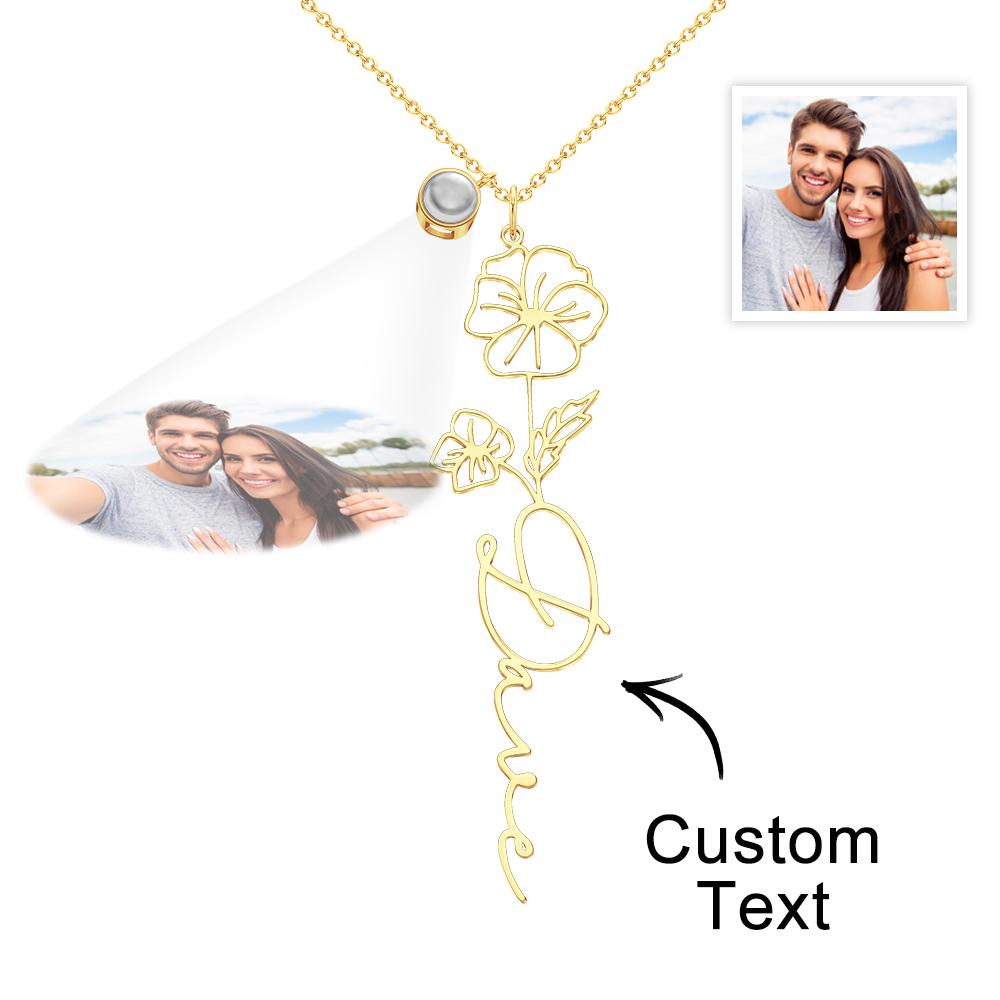 Custom Birth Flower Photo Projection Name Necklace Creative Gift for Women-Blongser