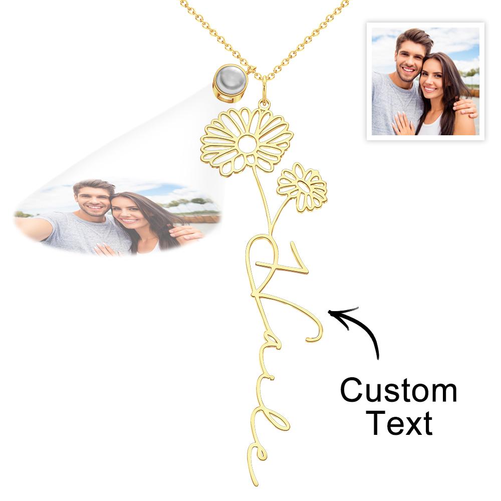 Custom Birth Flower Photo Projection Name Necklace Creative Gift for Women-Blongser