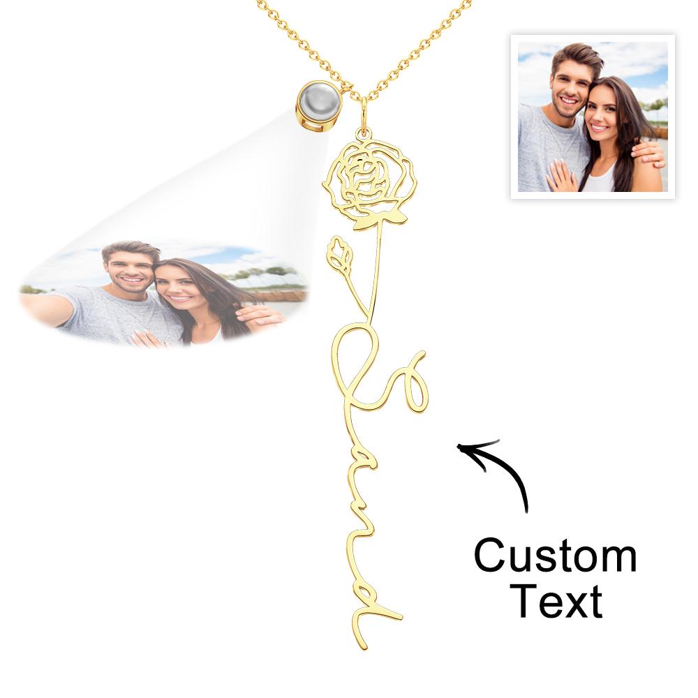 Custom Birth Flower Photo Projection Name Necklace Creative Gift for Women-Blongser