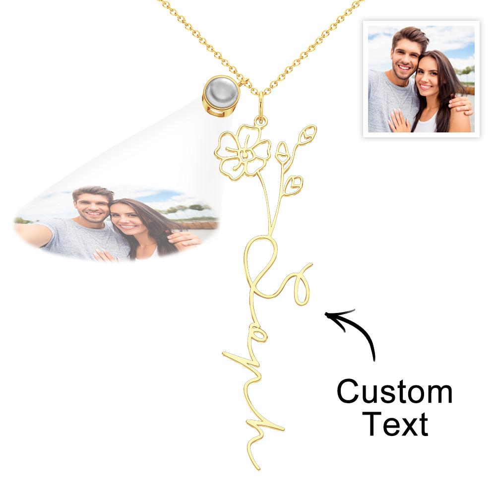 Custom Birth Flower Photo Projection Name Necklace Creative Gift for Women-Blongser