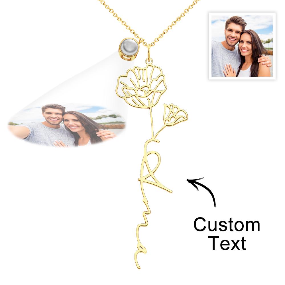 Custom Birth Flower Photo Projection Name Necklace Creative Gift for Women-Blongser